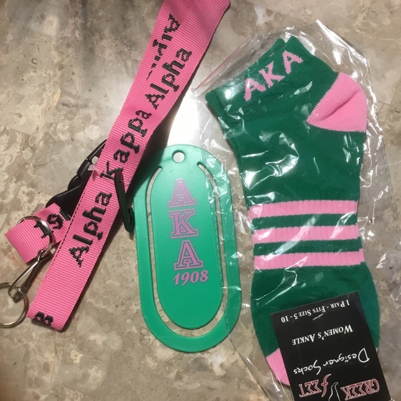 AKA Sorority Accessories - AKA Lanyard, Bookmark, Soxes (Bundle 3 items)